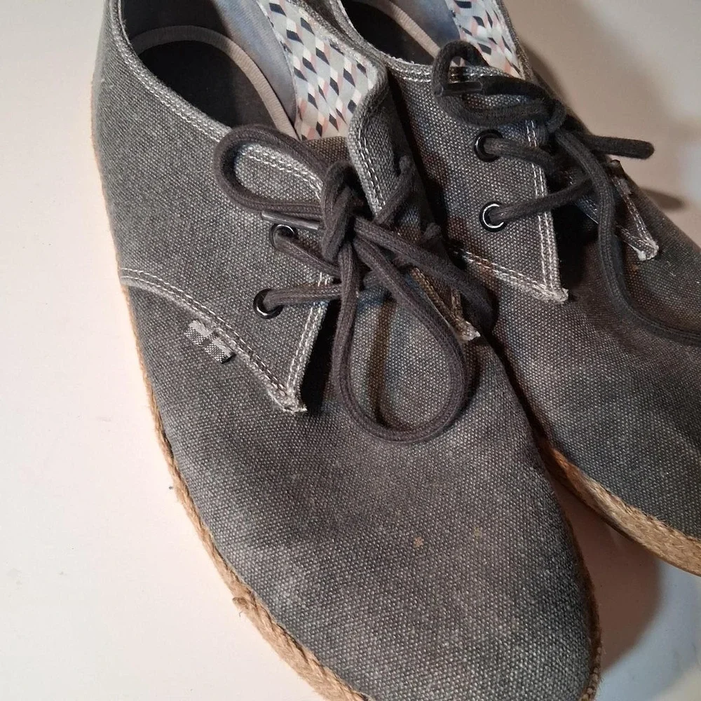 Mens gray canvas espadrille lace up shoes lightweight summer beach casual